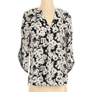 Ivanka Trump Sheer Floral Black and White 3/4 Sleeve Blouse
